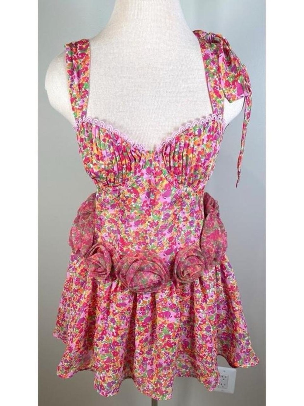 For Love And Lemons Pink Floral Tie-Shoulder Mini Dress